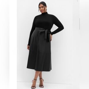 NWT City Chic Lola Black Midi Dress, Knit & Vegan Leather, Sz. 26W (3X)